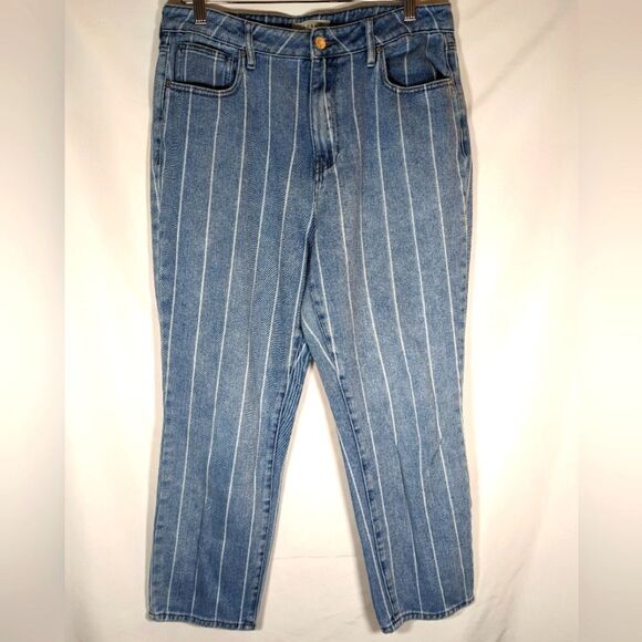 PacSun High Rise Tapered Ankle Length Mom Jeans With White Stripes Size 30 - Picture 2 of 9